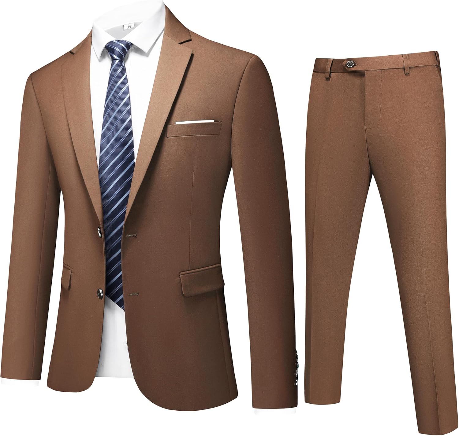 MOGU Suit for Men, Solid Color Fit Formal 2 Piece Dress Tuxedo Set with Jacket, Pants, Tie