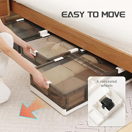 Miniatura 3 de Paquete de 2 contenedores de almacenamiento debajo de la cama con ruedas, cajas de almacenamiento de plástico apilables y plegables con tapas para