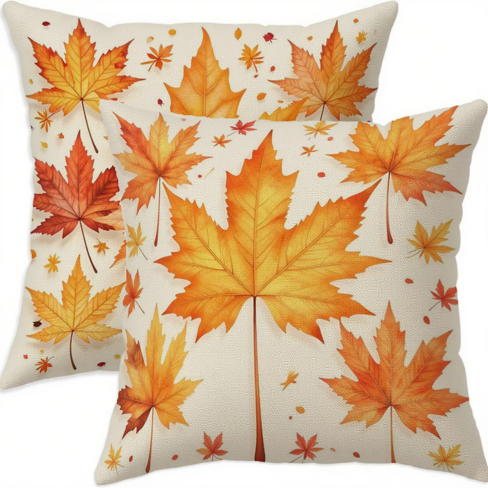 Housse de coussin 60x60 cm orange en lin imperméable lot de 2 pour canapé et patio