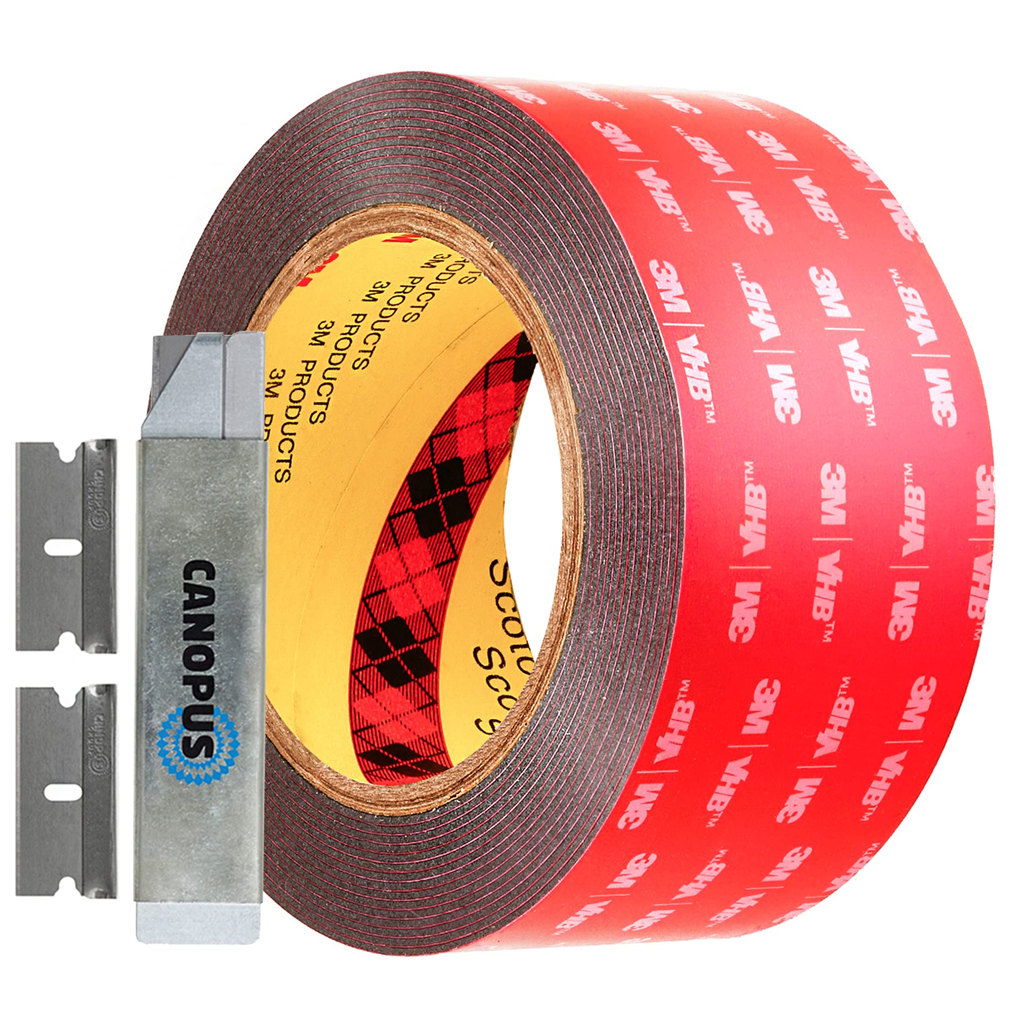 CANOPUSAdhesive Double Sided Tape, Heavy Duty Mounting Tape, Converted from 3M VHB 5952 roll, with Box Cutter (1PC) and Razor Replacement (2PCs) 2 in x 15 ft -3M-5952