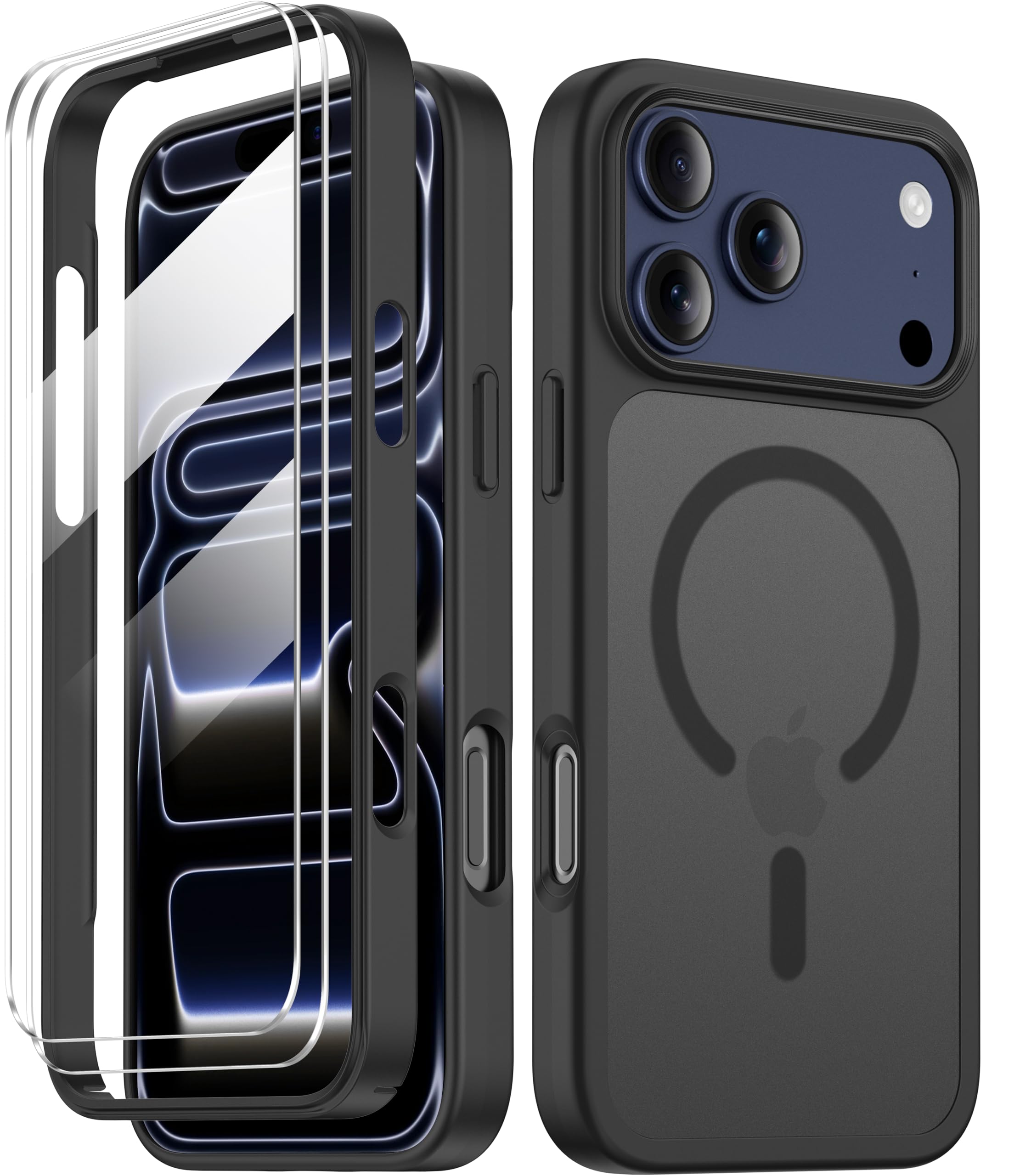 COOLQO Magnetic for iPhone 17 Pro Case [Screen Protector + Camera Protection] Compatible with MagSafe Translucent Matte Dual-Layer Military Grade 17 FT Drop Test Protective Phone Cover Black