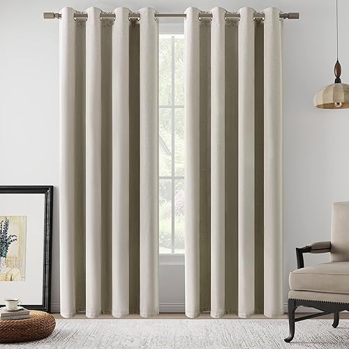 Miniatura 18 de Cortinas opacas con textura de lino gris total para dormitorio, con aislamiento térmico, cortinas cortas de 64 pulgadas, cortinas de granja con