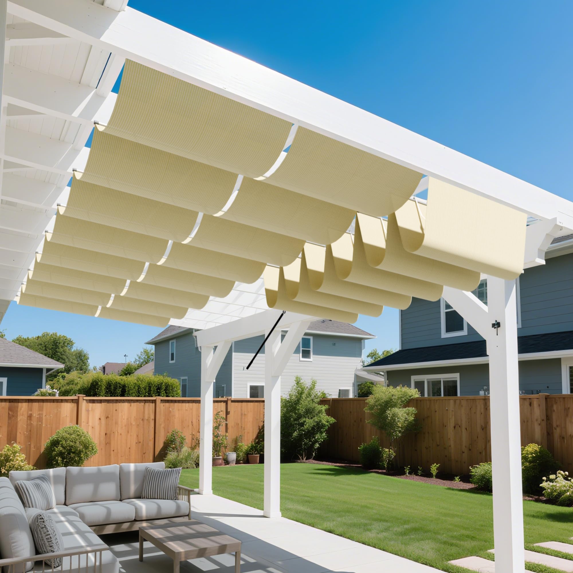 3'W x 4'L Pergola Cover Retractable Shades Canopy, Breathable 220 GSM Replacement Pergola Kit for Outdoor Patio Gazebos Deck, Wave Sun Shade Sail with Hardware Wire Cable, Beige