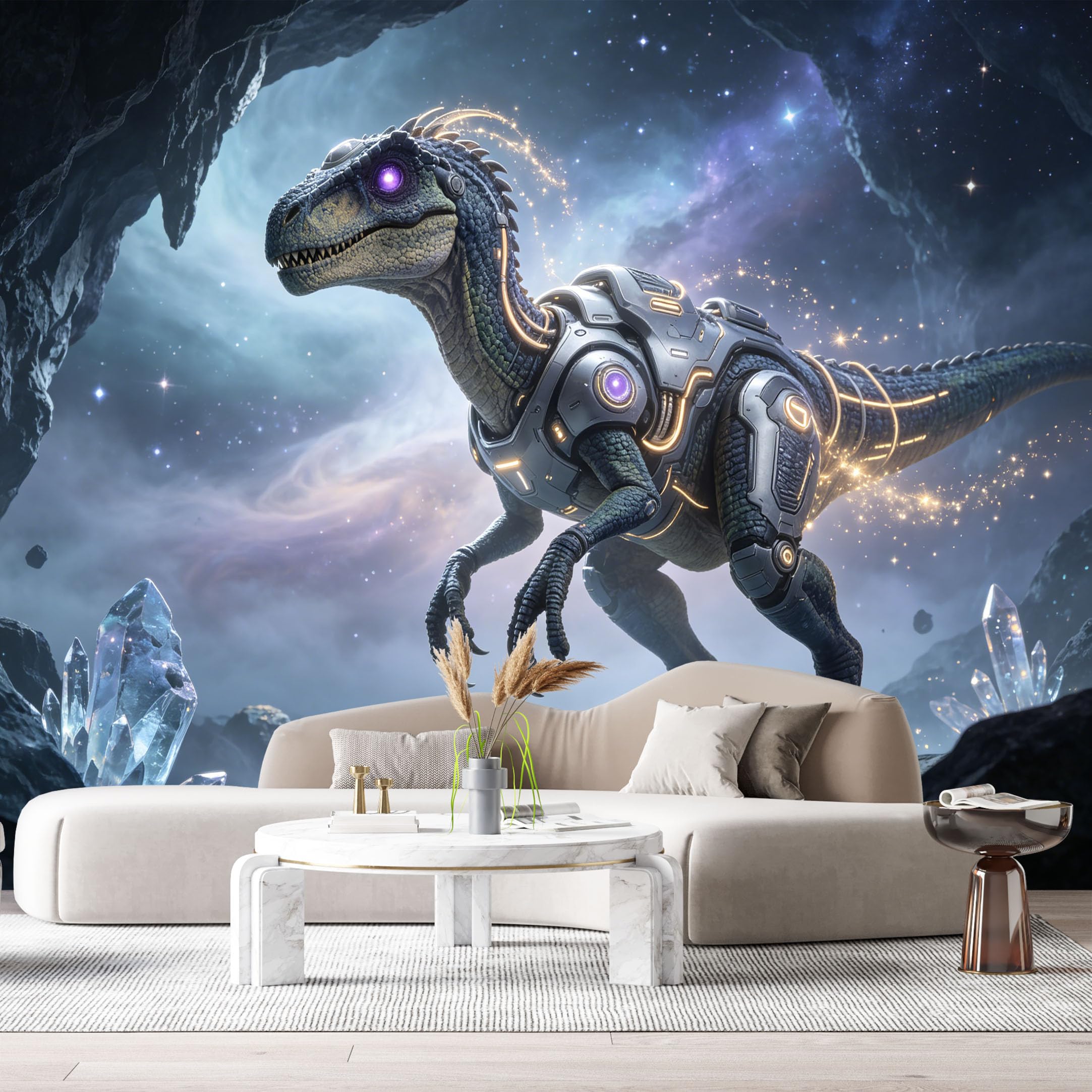 Custom Size Wall Mural Cyber Mech Dinosaur Futuristic SciFi Creature Neon Metal Armor Battle Machine SelfAdhesive Art Prints Removable Large Wallpaper Esports Room Game Room Studio