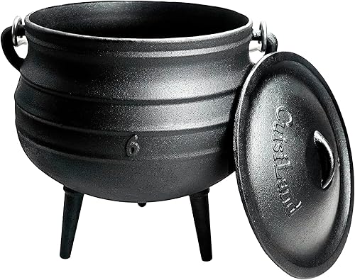 Miniatura 4 de Cuisiland Olla de caldero Potjie de hierro fundido de 14 cuartos con tapa y 3 patas, olla pre-sazonada estilo sudafricano para cocinar al aire