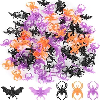 CCINEE 100pcs Spider Rings Bat Rings Plastic Halloween Bulk for Kids Costume Accessories Cupcake Topper Halloween Party Favors