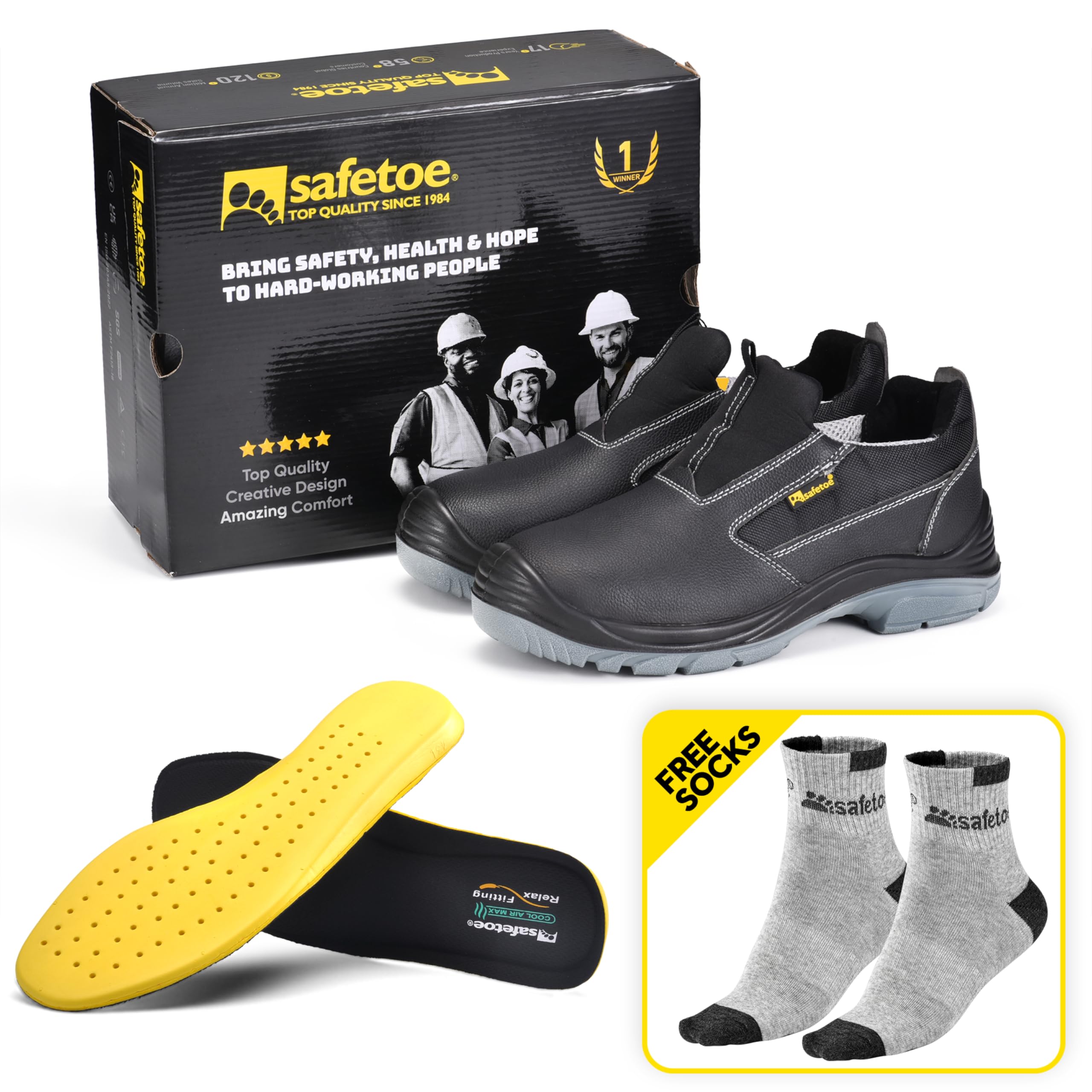 Zapatos de trabajo sin cordones para hombre, de baja altura, puntera de acero, piel de vaca, zapatos de seguridad negros con entresuela de placa de acero, tenis ligeros y cómodos para uso industrial