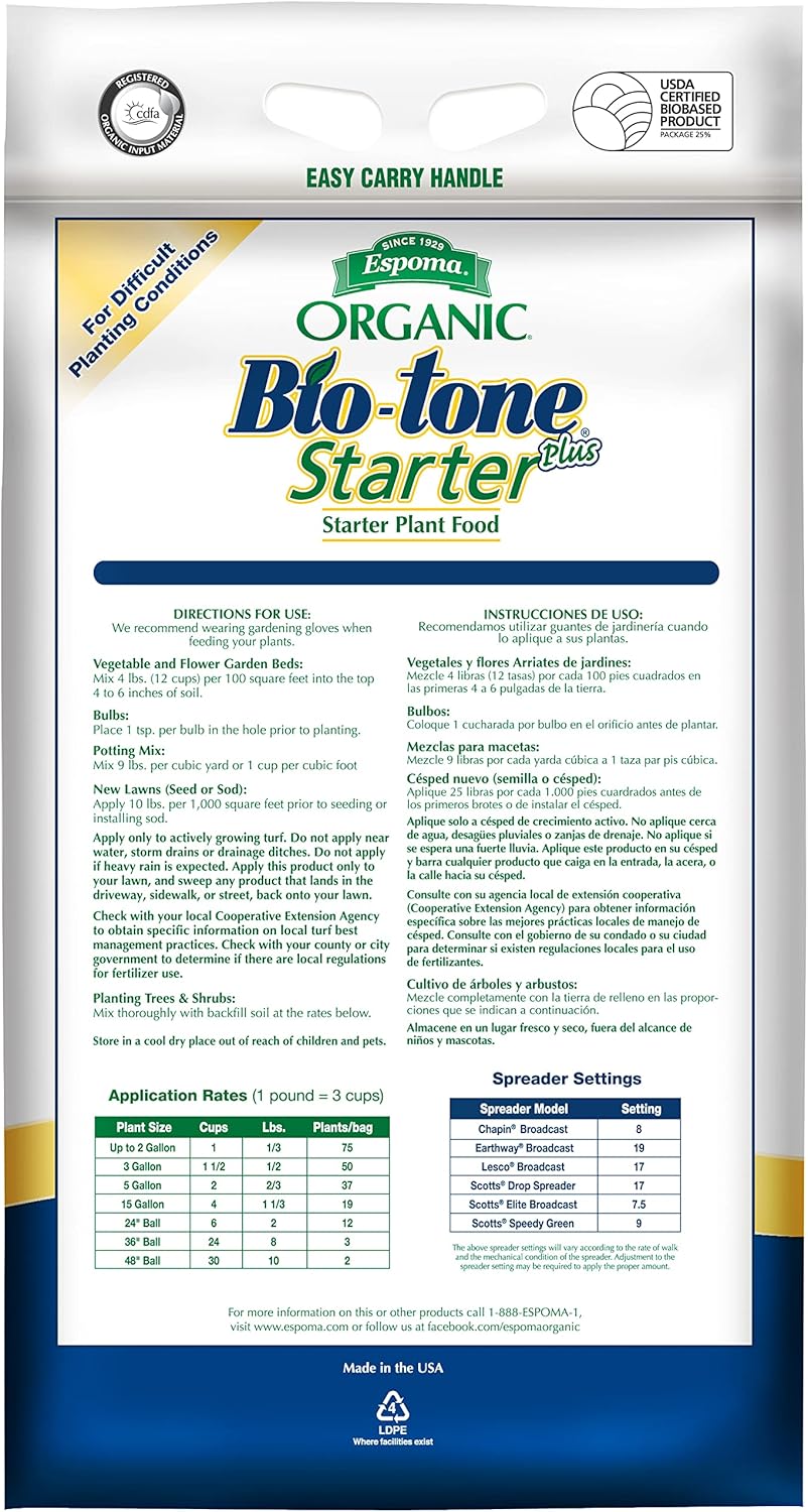 Espoma Organic Bio-Tone Starter Plus 4-3-3 Natural & Organic Starter Plant Food with Both Endo & Ecto Mycorrhizae; 25 lb. Bag; The Ultimate Starter Plant Food
