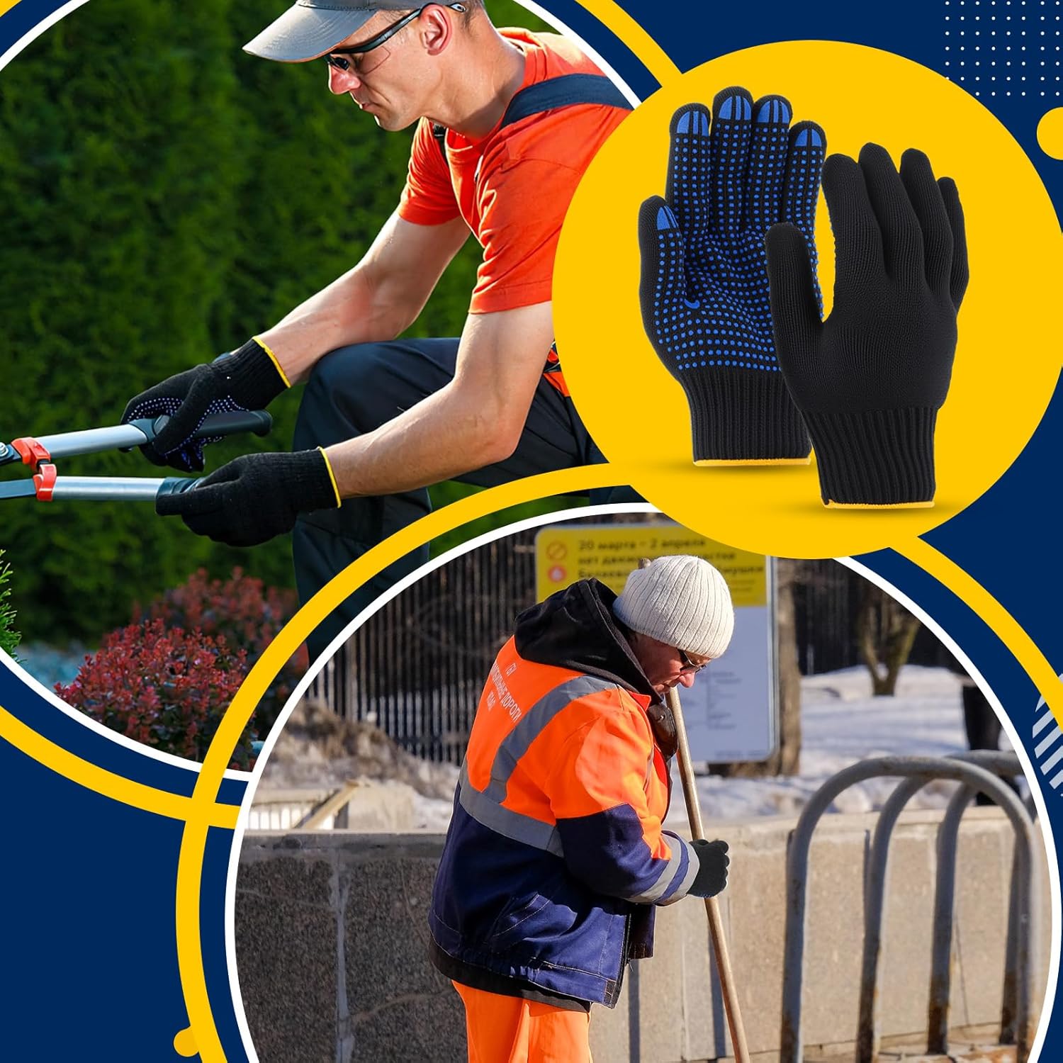 60 Pairs Cotton Work Gloves Bulk with Anti-slip Dots Polyester Knit Gloves For Men Women Safety Protection