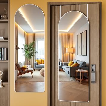 Hasipu Door Mirror Full Length, 47.2 x 15.7 Inch Full Body Wall Mirror Over The Door Hanging Mirror for Bedroom, Living Room, CloakroomWhite