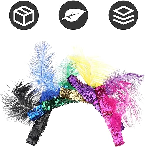Miniatura 8 de Lurrose 6 diademas de lentejuelas con diseño de plumas de los años 20 para mujeres y niñas, accesorios de disfraz de gran Gatsby
