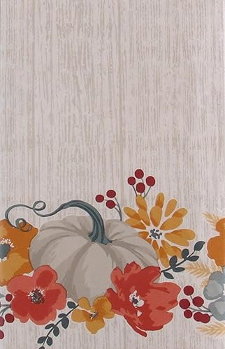 Miniatura 1 de Mantel trasero de franela de vinilo de madera desgastada con diseño de calabazas grises en medio del follaje otoñal (52 x 70 pulgadas, oblongo)