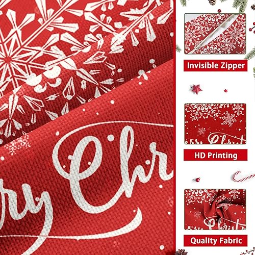 Miniatura 7 de Fundas de almohada de Navidad de 12 x 20 pulgadas, copos de nieve, color rojo, de lino, fundas de almohada decorativas para el hogar, cojín de