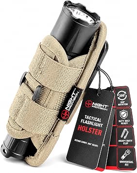 TH1 Tactical Flashlight Holster Duty Belt Pouch Stretchable Rotatable Clip 360 Degree Holder for Police Military Security Belt