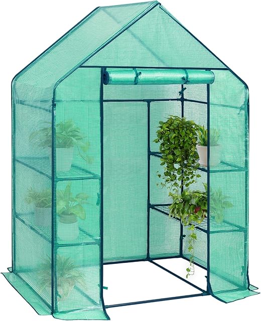 WOLTU Garden Greenhouse Walk In Plastic Tomato Greenhouse Vegetable Fruit Flower Plant Shed with Strong Reinforced Cover 143x73x195cm green