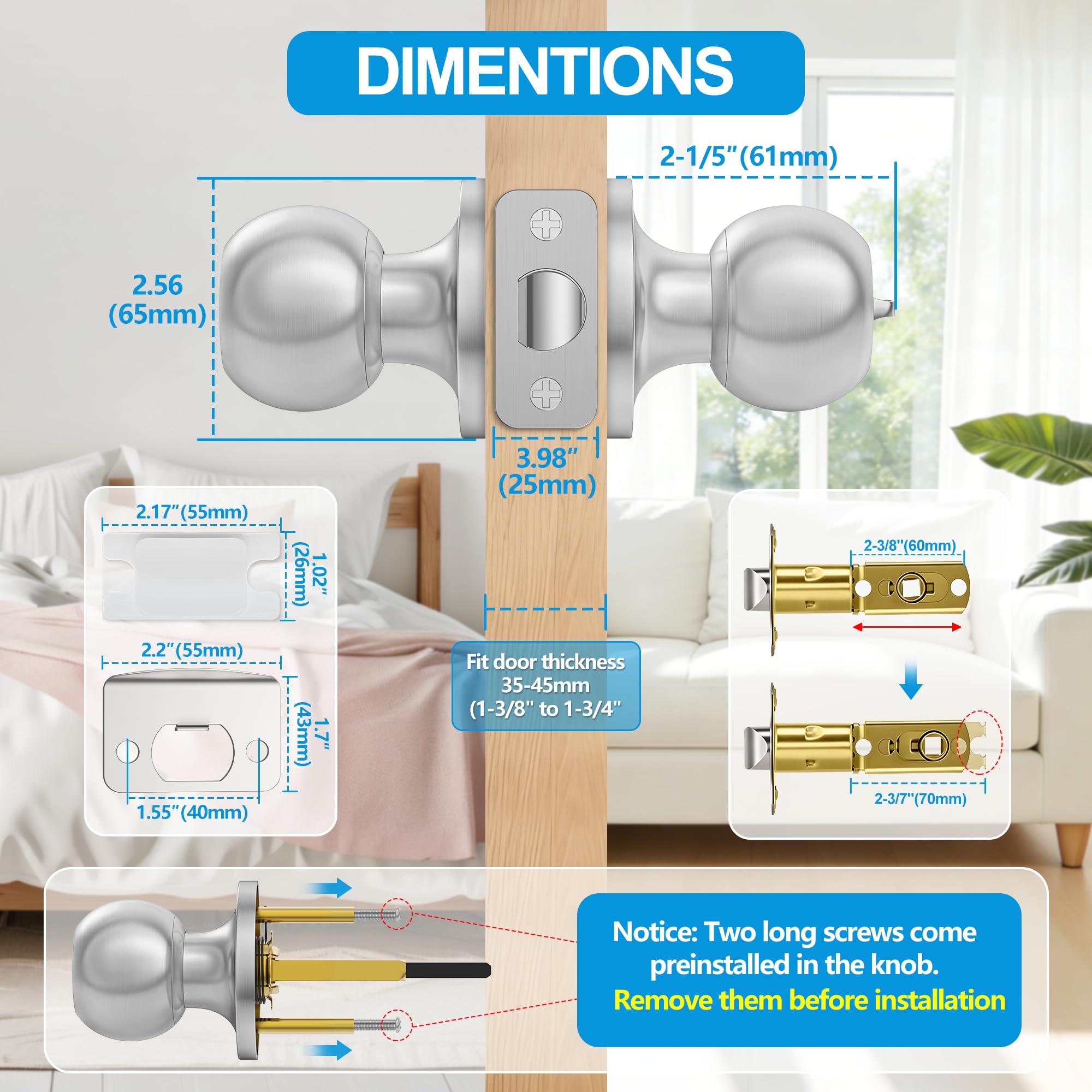 Privacy Door Knobs - Satin Nickel Locks -5