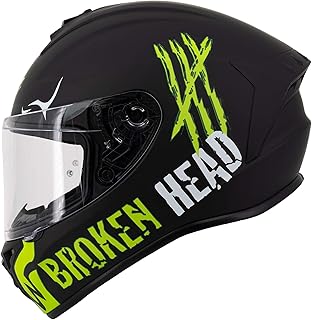 Broken Head Adrenalin Therapy 4X - Sportlicher Integralhelm - Motorrad-Helm - Schwarz-Grün Matt - Größe S (55-56 cm)