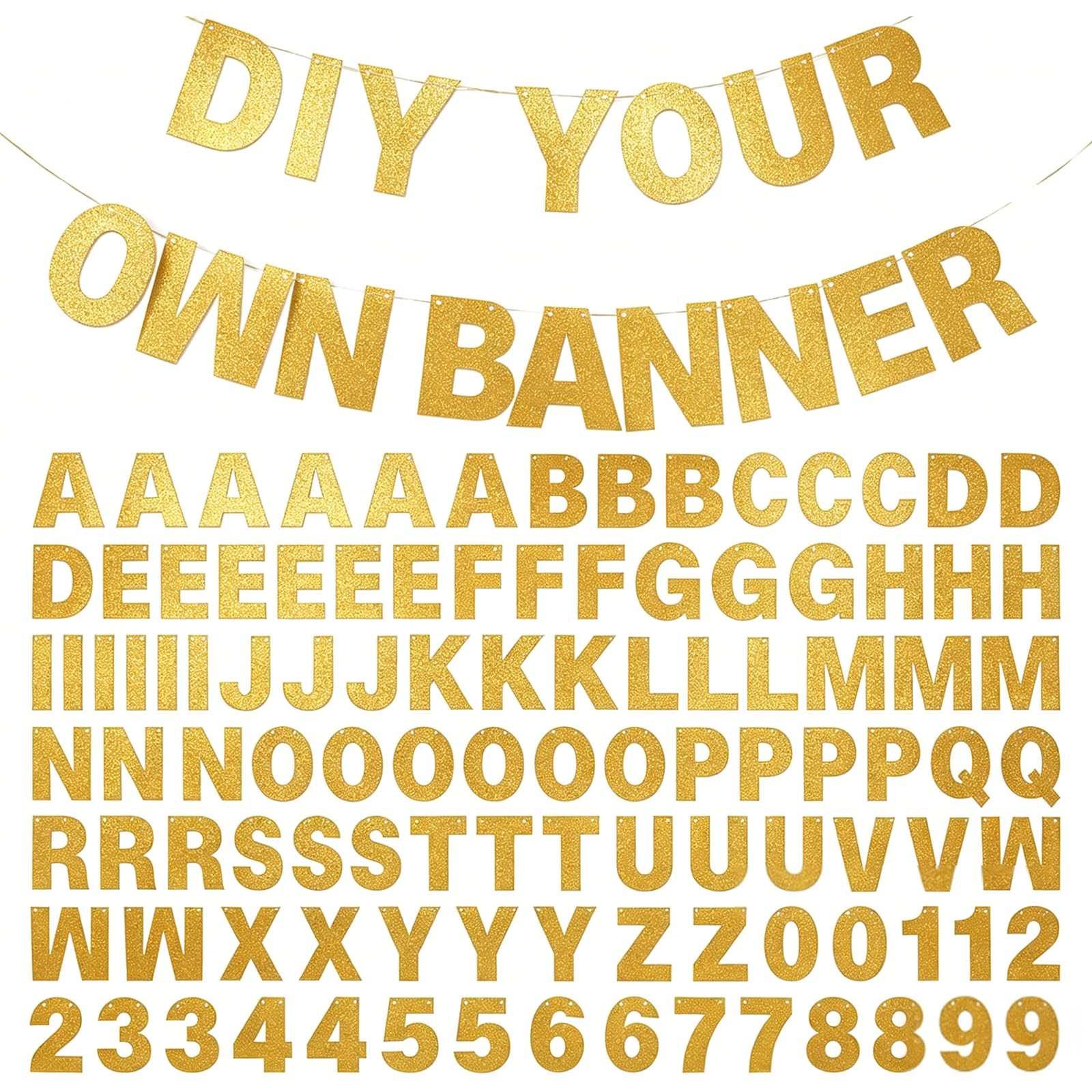 DIY Banner Kit with Letters, Glitter Letter Gold Custom Banner Customizable Birthday Banners, 107PCS Letters Personalised Hanging Banner for Graduation Wedding Party Baby Shower Decoration