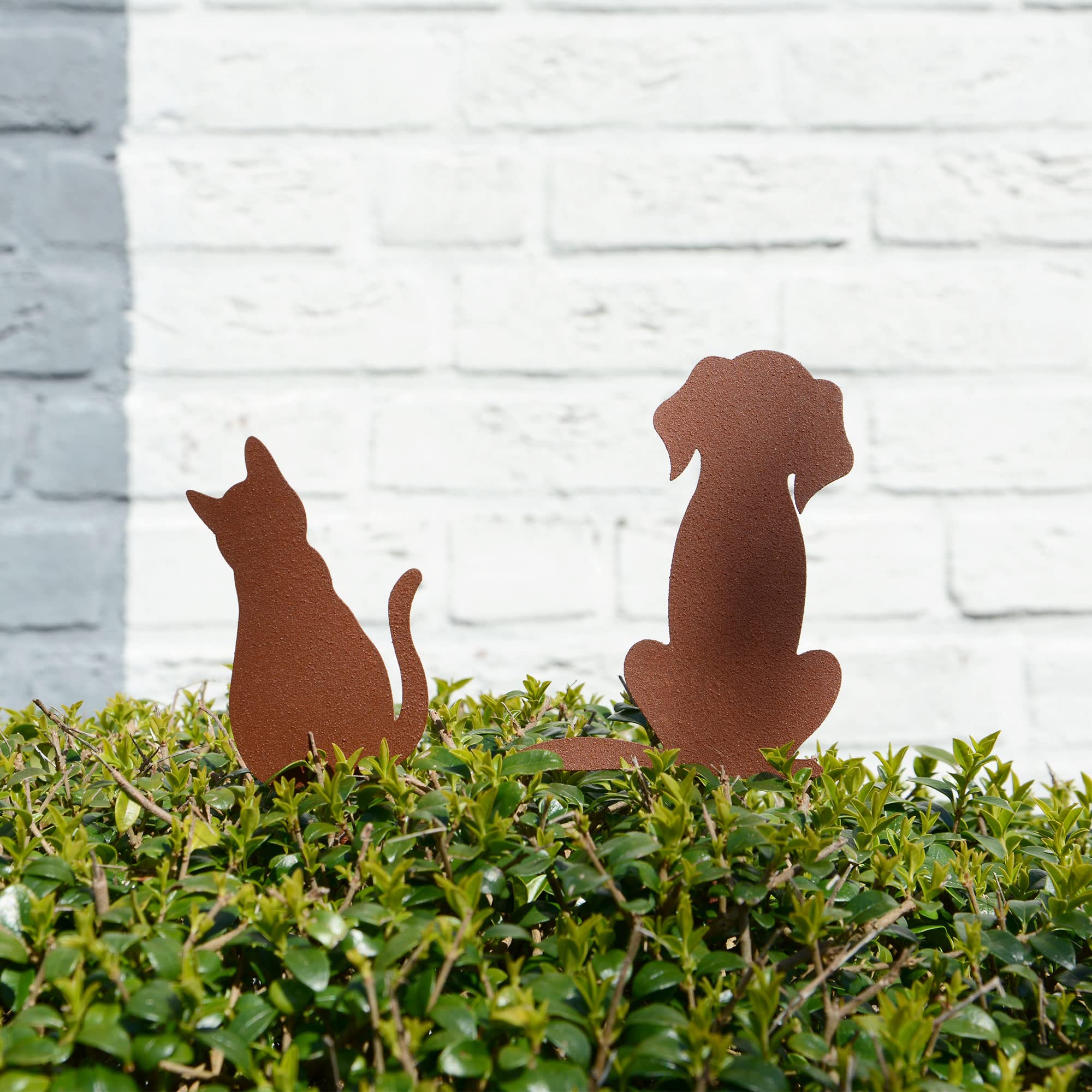 UNUS Garden Lot De 4 Piquets De Jardin En Forme De Chat - Aspect Rouille Métal Patiné - Décoration Extérieure