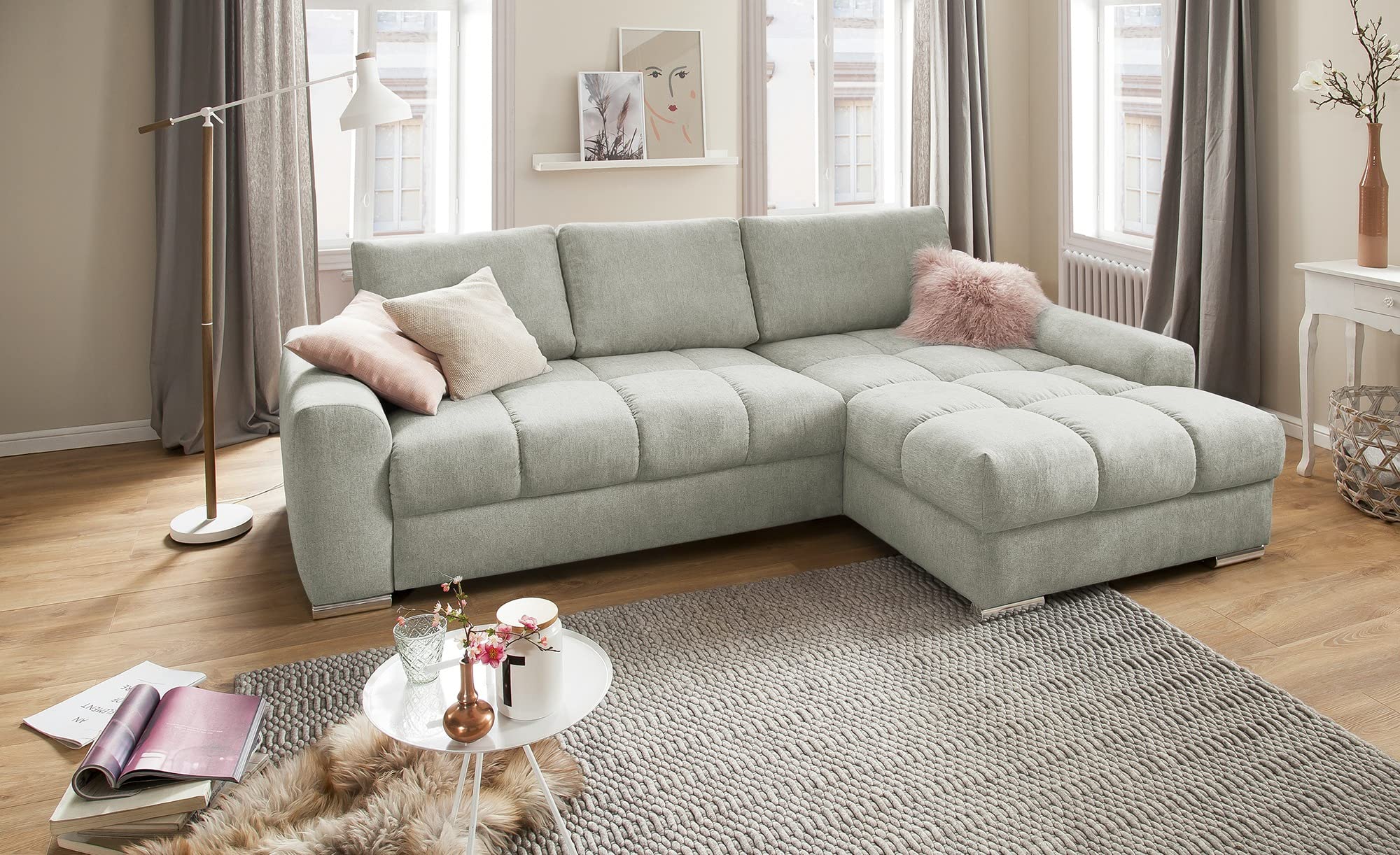 Fabrique Proton lshape Sofa Bed 4 Seater Fabric Cream Sofa Set (LHS)-image-21