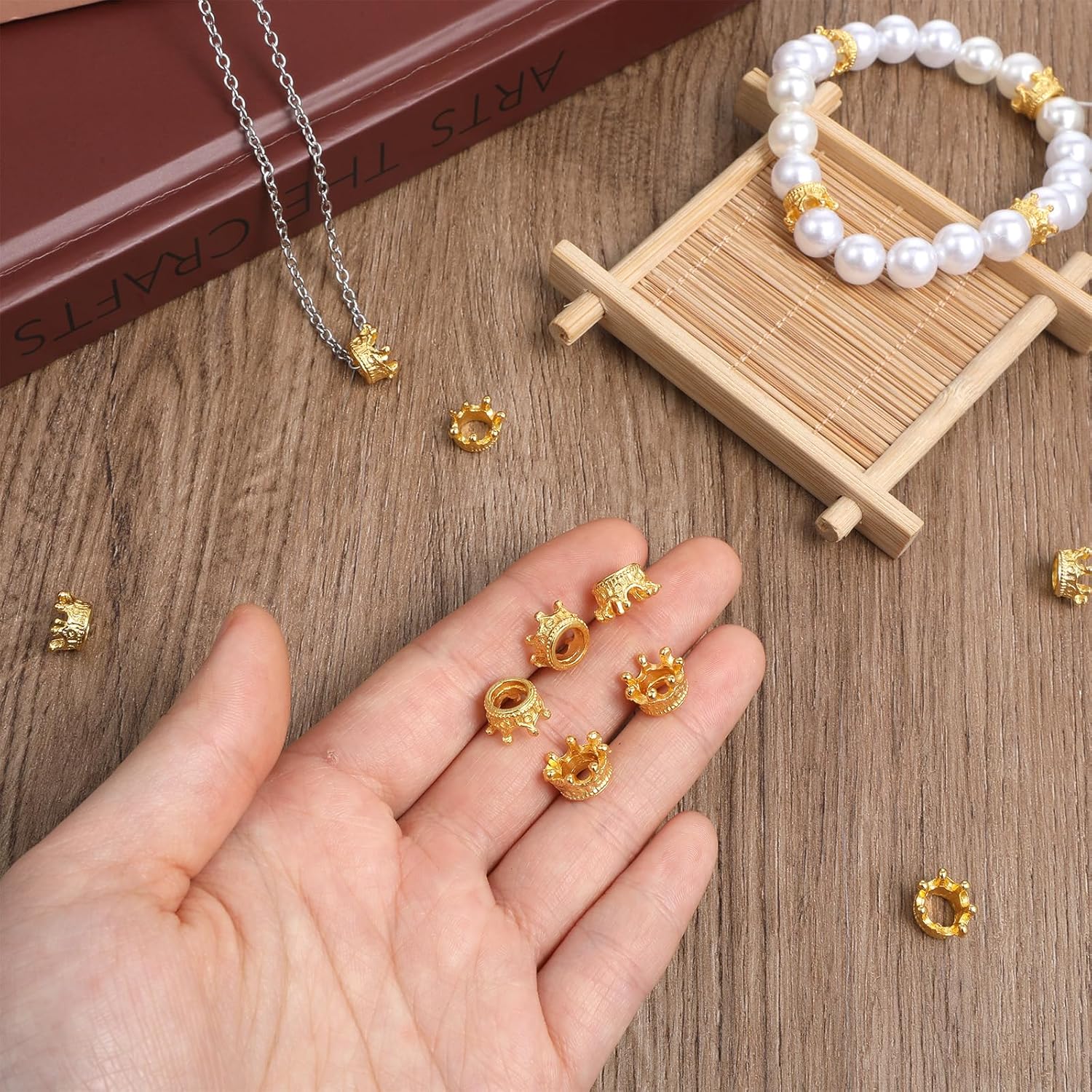 Thinp Crown Charm, 50 Pcs Gold Mini Crowns for Crafts 3D Alloy King Crown Beads Large Hole for Bracelets Necklace DIY Jewelry Making Supplies (Gold) - Image 7