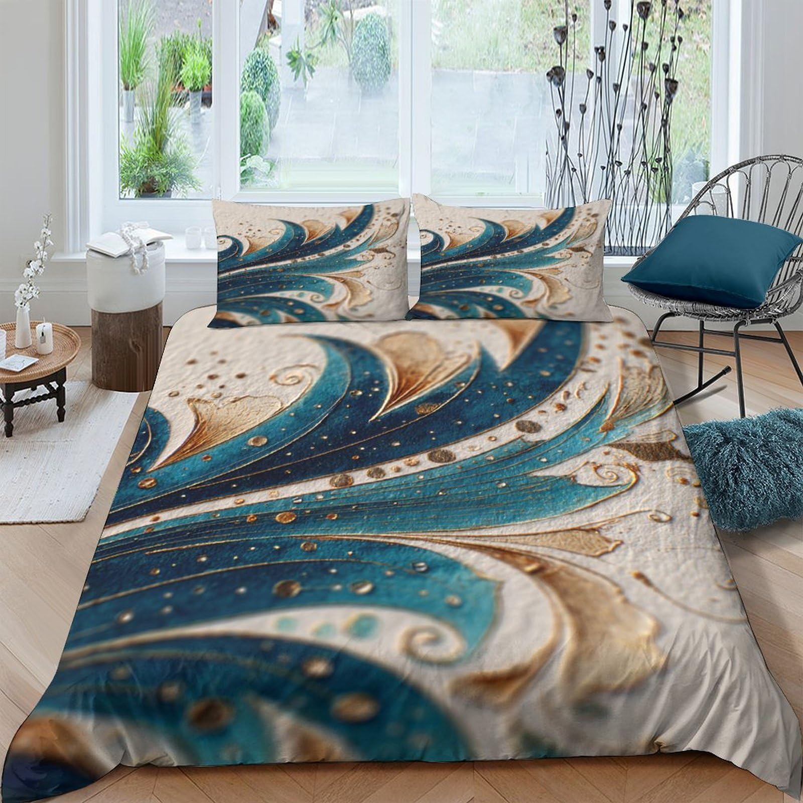 Ctjqhvkz Style-6 3D Printed Abstract Blue Gold Fitted Sheet Microfiber Soft Mattress Cover For Bedroom Guest Room Dustproof Decor Single（135X200cm）