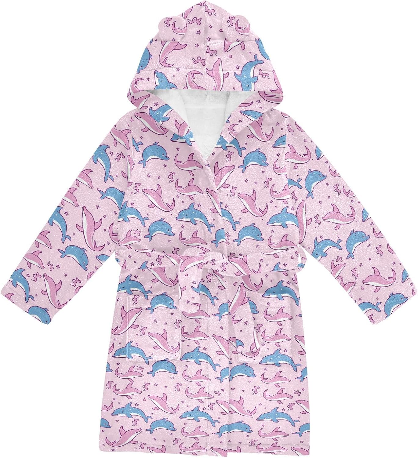 senya Pink Blue Whale Toddler Hooded Bathrobe Kids Soft Plush Bath Towel Robes for Boys Girls 2-12 Years