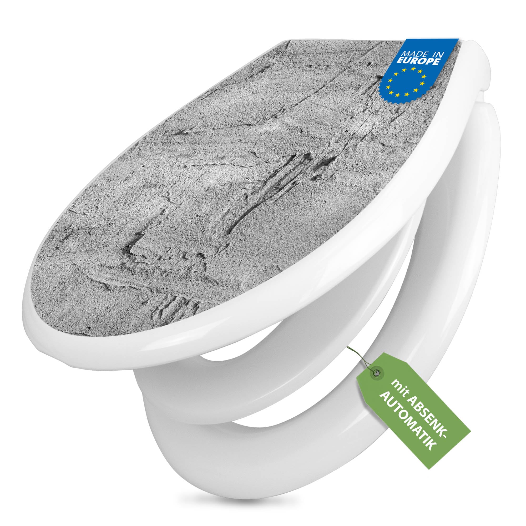 banjado Familien WC Sitz mit Absenkautomatik 44,9x37,1cm - Klobrille mit Kindersitz aus hochwertigem Polypropylen - Toilettendeckel mit Kinder Toilettensitz integriert - Motiv Betonwand Struktur Grau