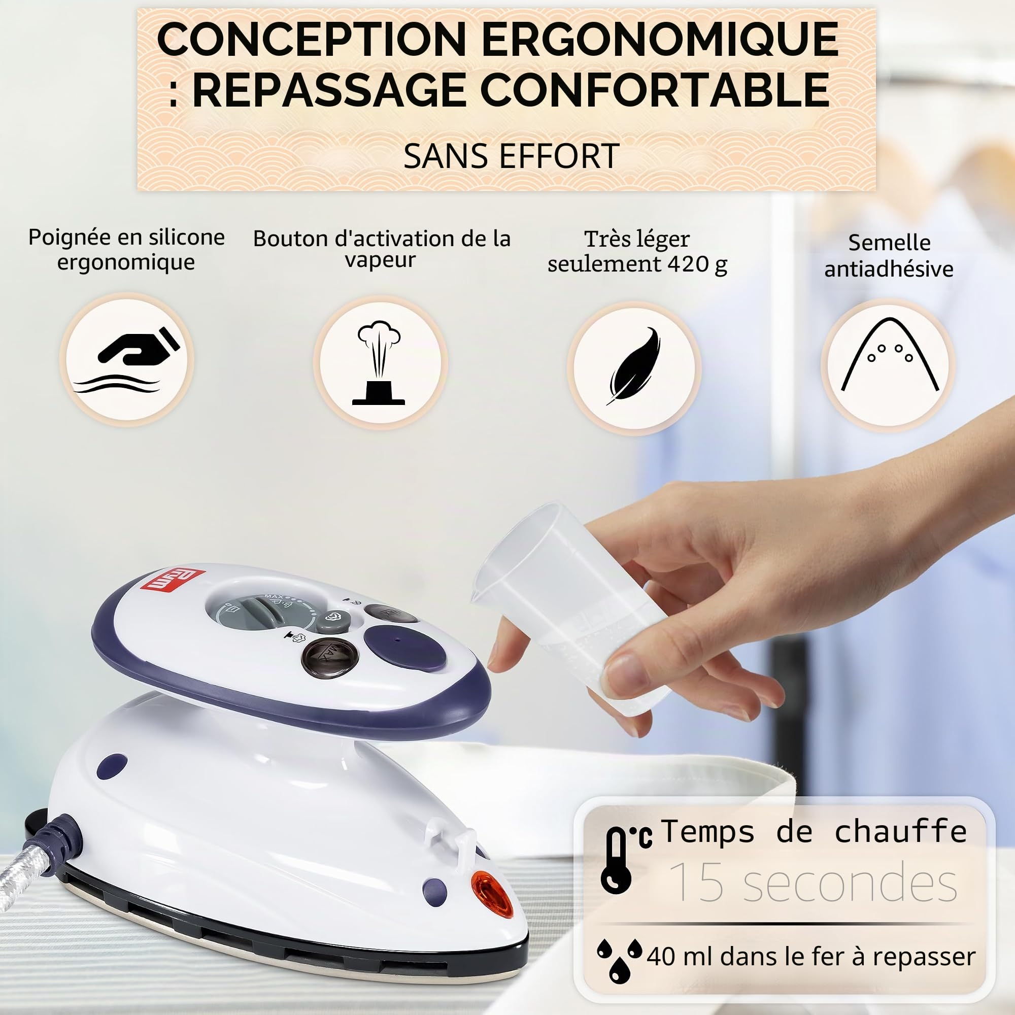 Prym Mini fer à repasser avec sac Knitfever® – Fer à repasser de voyage compact pour les déplacements