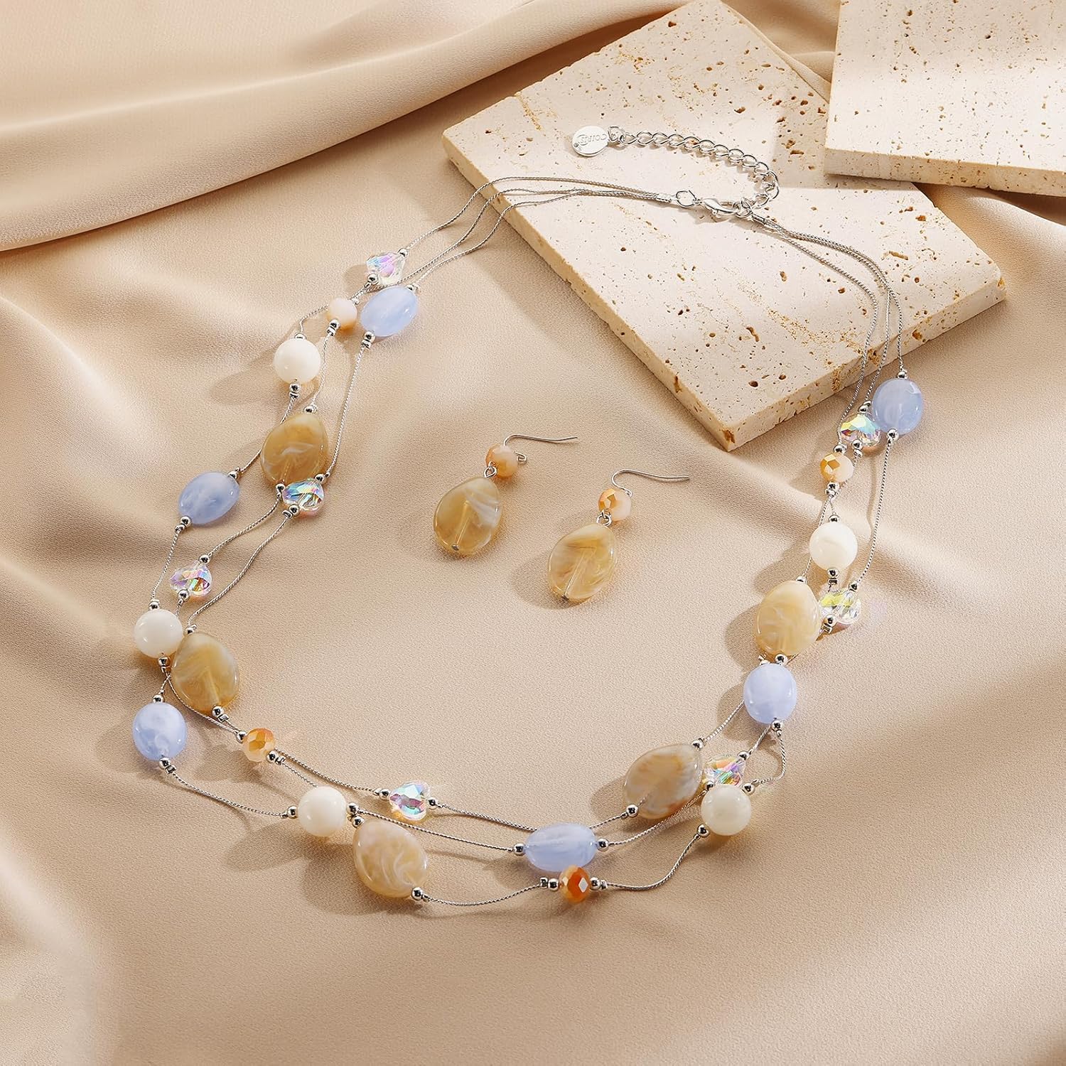 Coiris Layered Chunky Statement Necklace for Women Boho Colorful Costume Jewelry for Women Multi-Layer Long Beaded Necklaces and Earring Jewelry Set for Women - Image 5