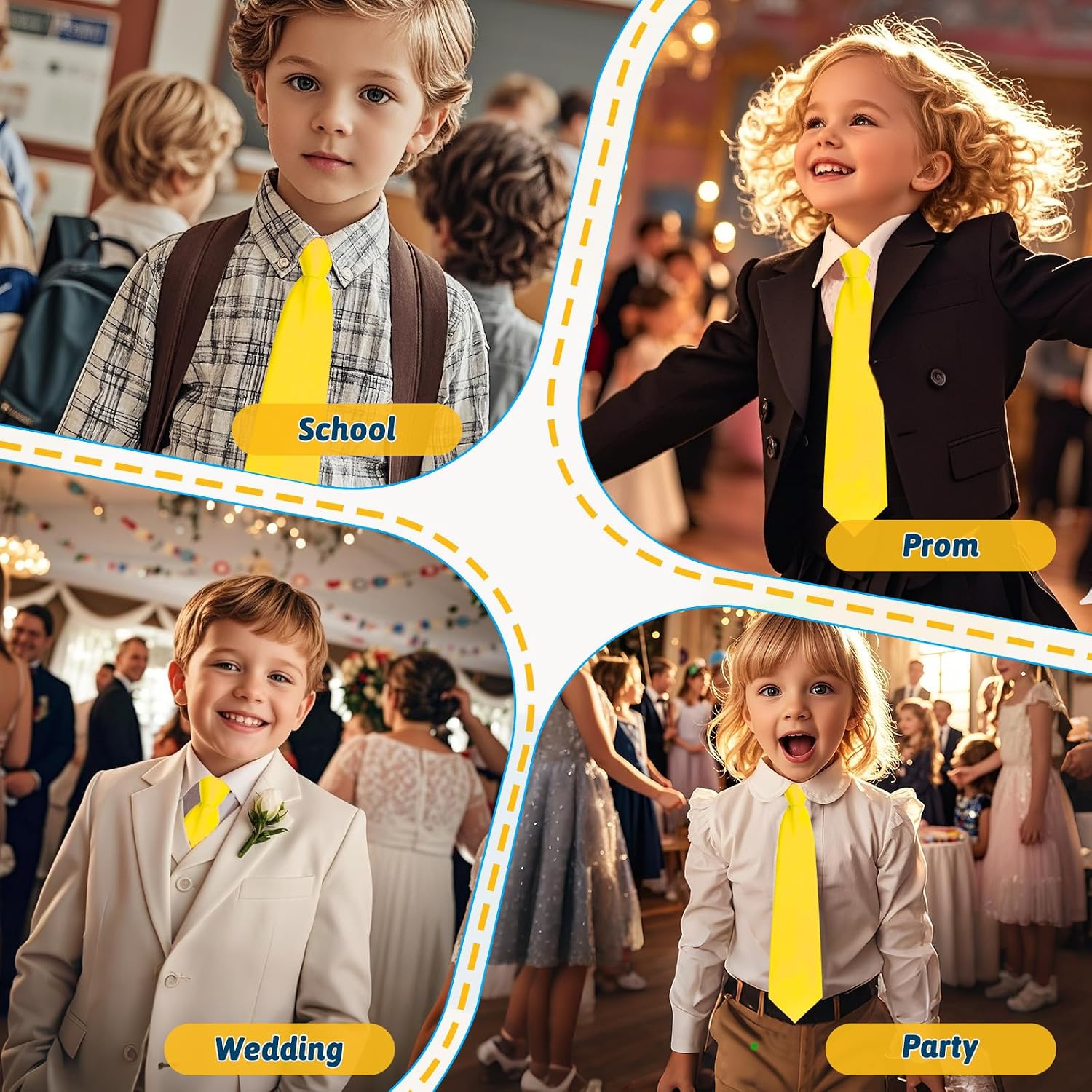 Solid Color Zipper Boys Tie, 14 inch School Ties for Boys Girls Pre-tied Kids Tie for Wedding Party Uniforms Shirts