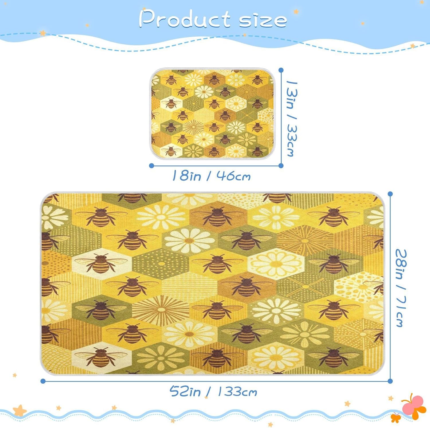 Cooling Baby Play Mattress 28" x 52" Absorbent Honey Bumble Bee Beekeeper Bed pad for Baby&Toddler