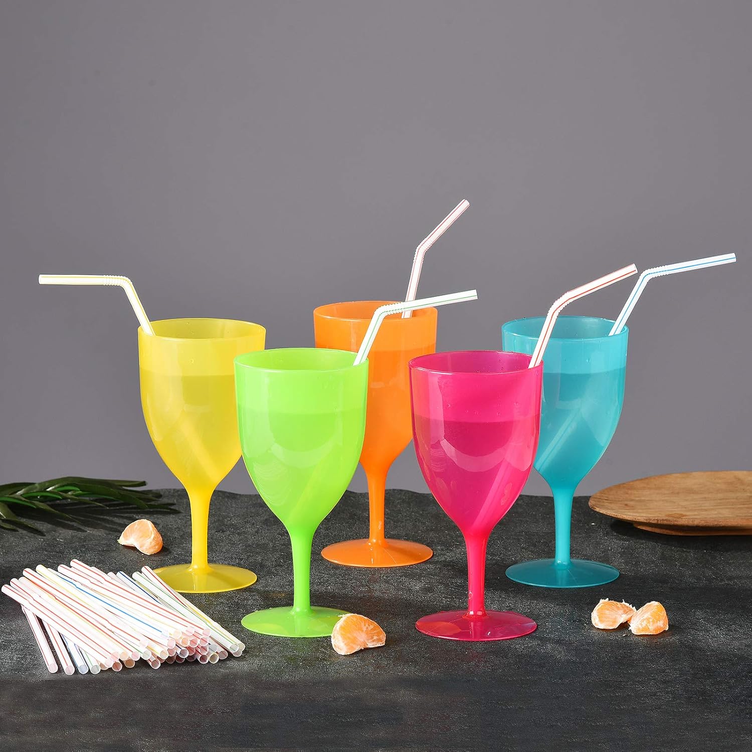 ALINK 200-Pack Striped Flexible Drinking Straws, Multi Colored Plastic Disposable Bendy Straws - 7.75" x 0.23"