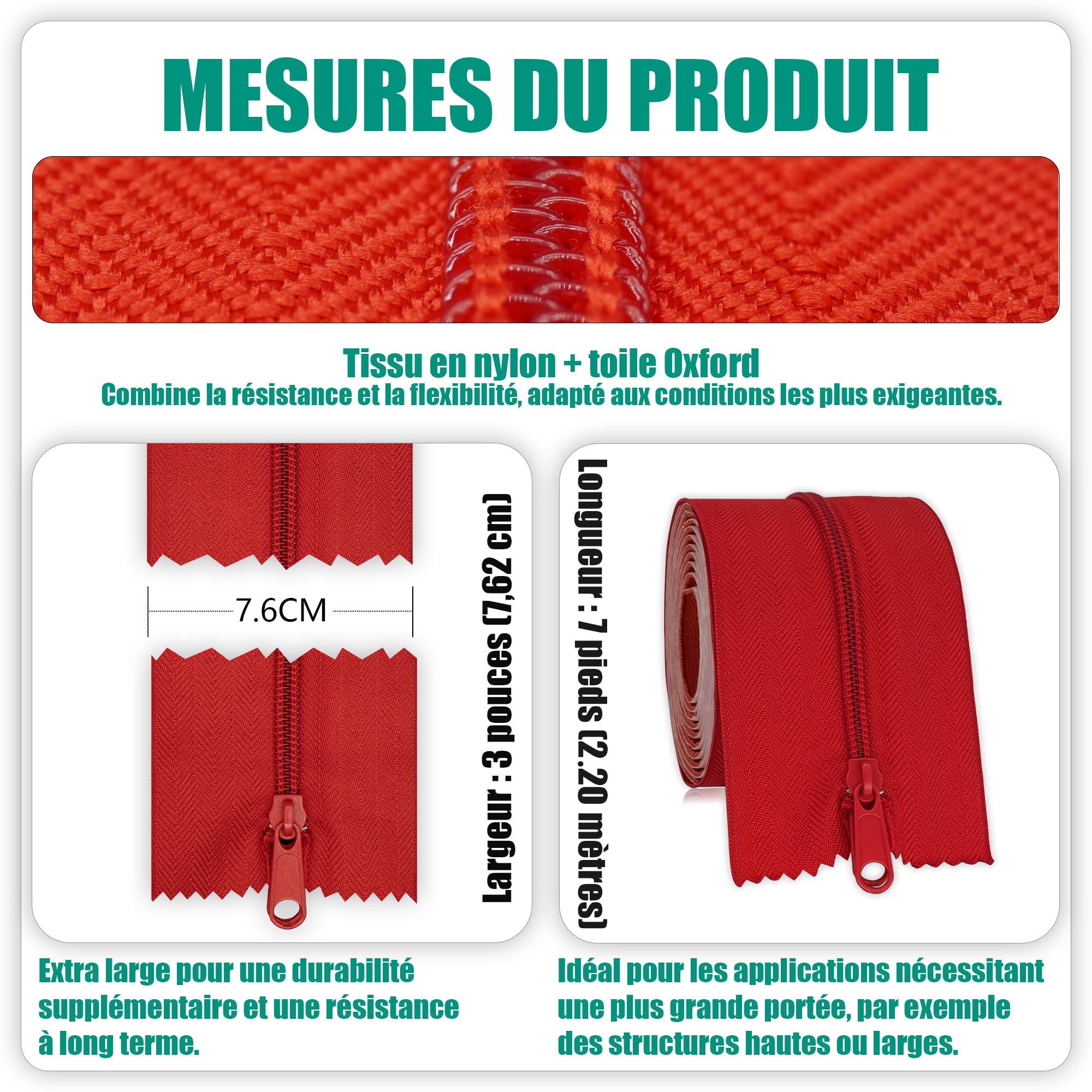 Lot de 12 fermetures éclair autocollantes rouges - 220 cm x 7,6 cm - Fermeture éclair double face haute performance pour murs anti-poussière, serres, zones de construction