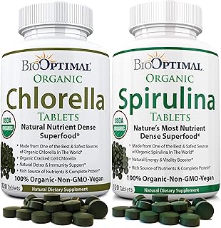 BioOptimal Chlorella Spirulina - Bundle - Organic Chorella Tablets & Organic Spirulina Tablets, 120 Count Each, Premium Qu...
