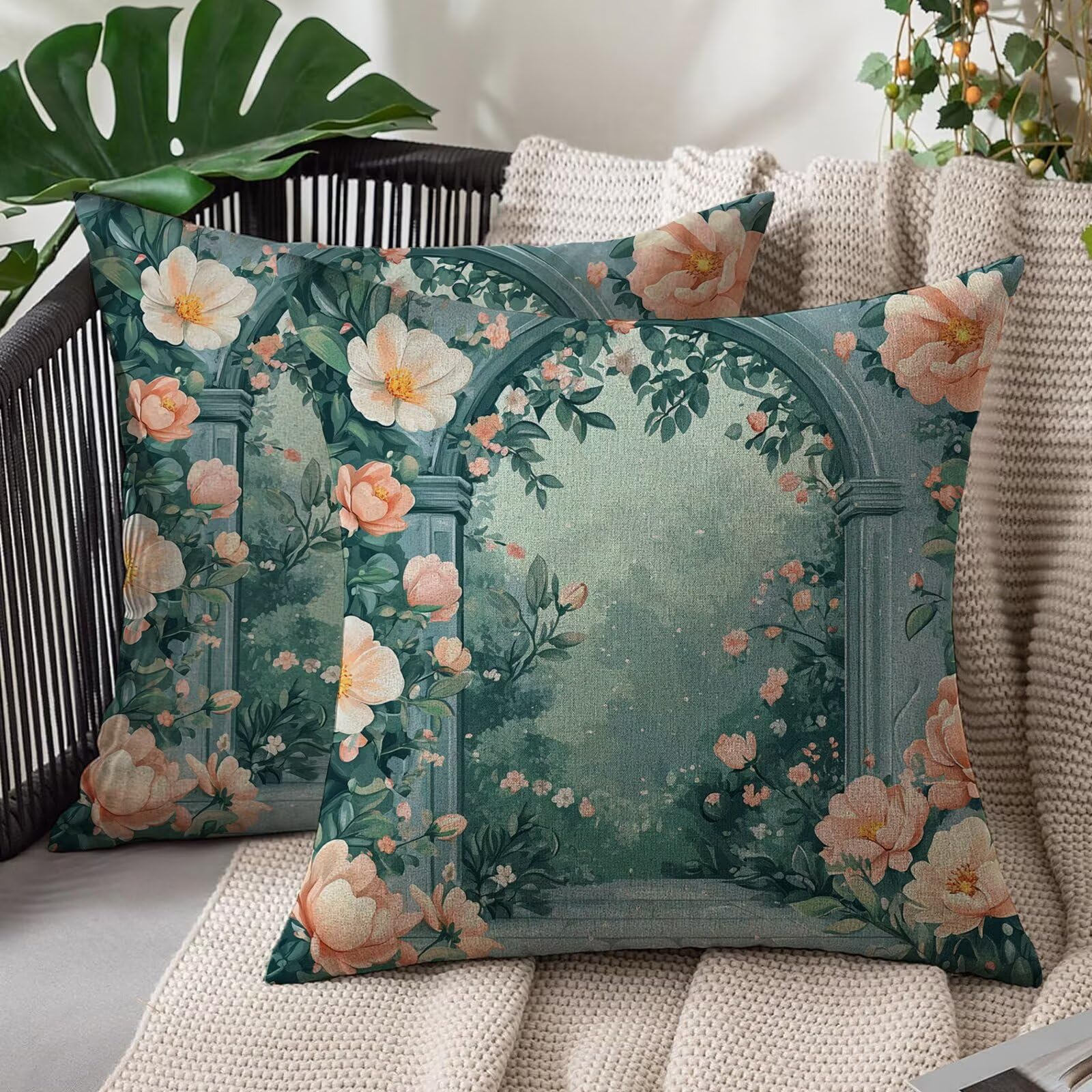 Fundas Cojines 40 x 40 cm Verde Salvia de Lino con Impresión Doble Cara 2 Piezas S#1620