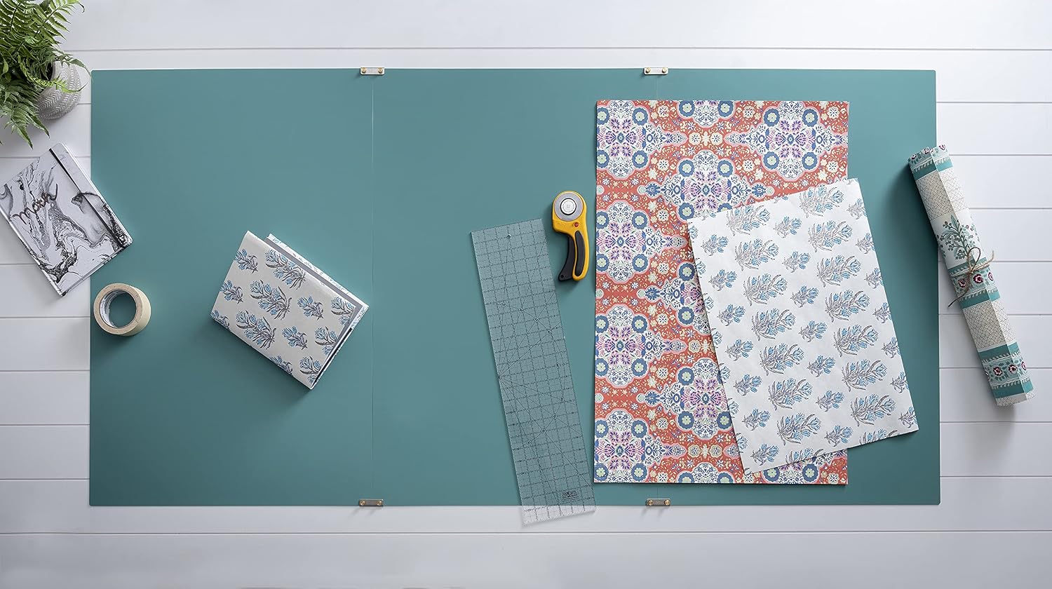 OLFA 35" x 70" Connecting Grid Rotary Cutting Mat Set (RM-CLIPS/3) - Self Healing Double Sided 35x70 Inch Cutting Mat with Grid for Fabric & Sewing, Designed for Use with Rotary Cutters (Green)