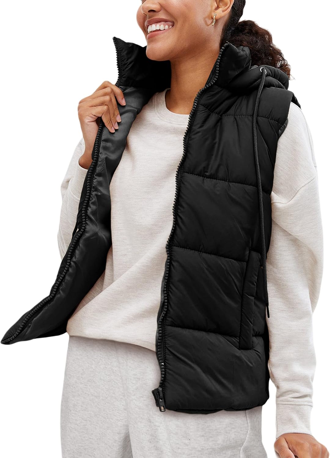 EsheSy Women's Puffer Vest with Removable Hood Sleeveless Full Zip Quilted Down Jacket