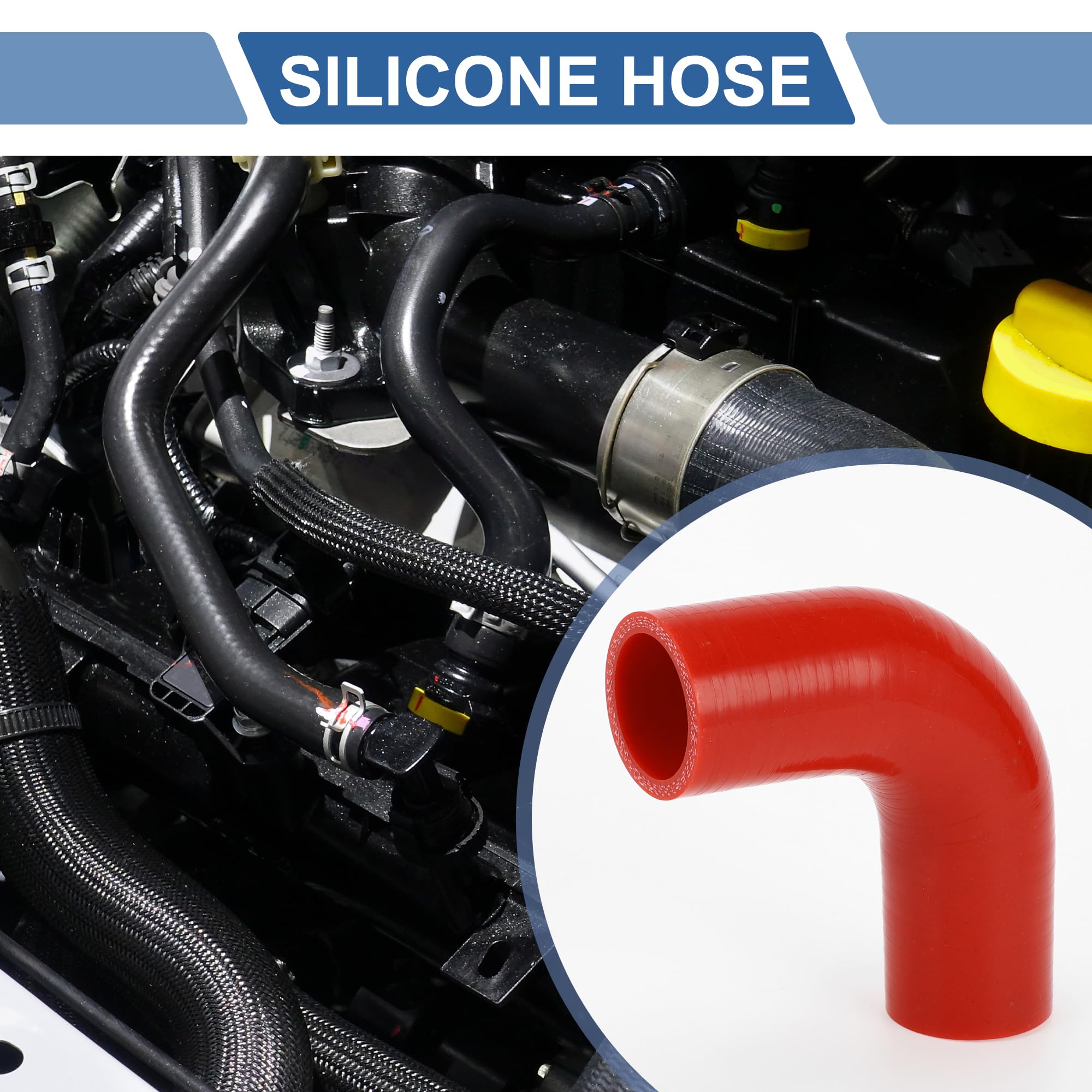 A ABSOPRO 1 Set 35mm/1.38" ID 90mm/3.54" Length 90 Degrees Red Car Silicone Hose with Clamps Coolant Hose Universal