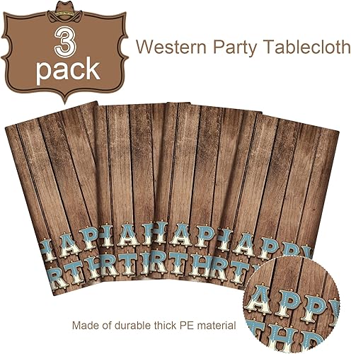 Miniatura 5 de BBTO 3 manteles occidentales para decoración de fiesta de cumpleaños, mantel de feliz cumpleaños del oeste salvaje, manteles de plástico occidental,