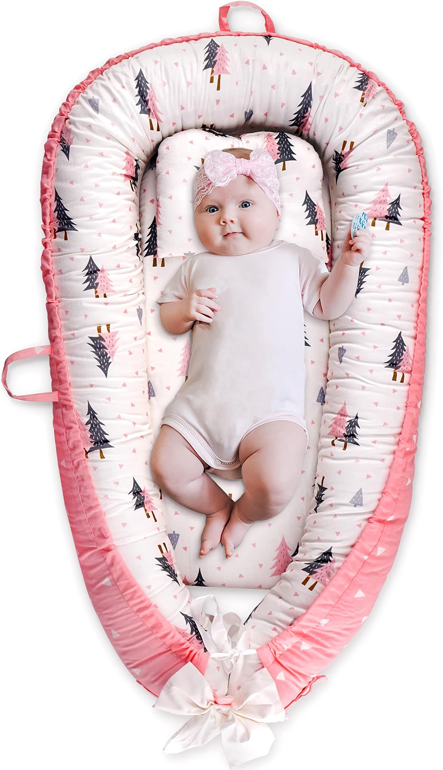 Baby Nest Cover for Baby 0-12M, Newborn Lounger Cover Bassinet Mattress Cover, Adjustable Soft Floor Seat Cover for Baby Girls & Boys (Pink)