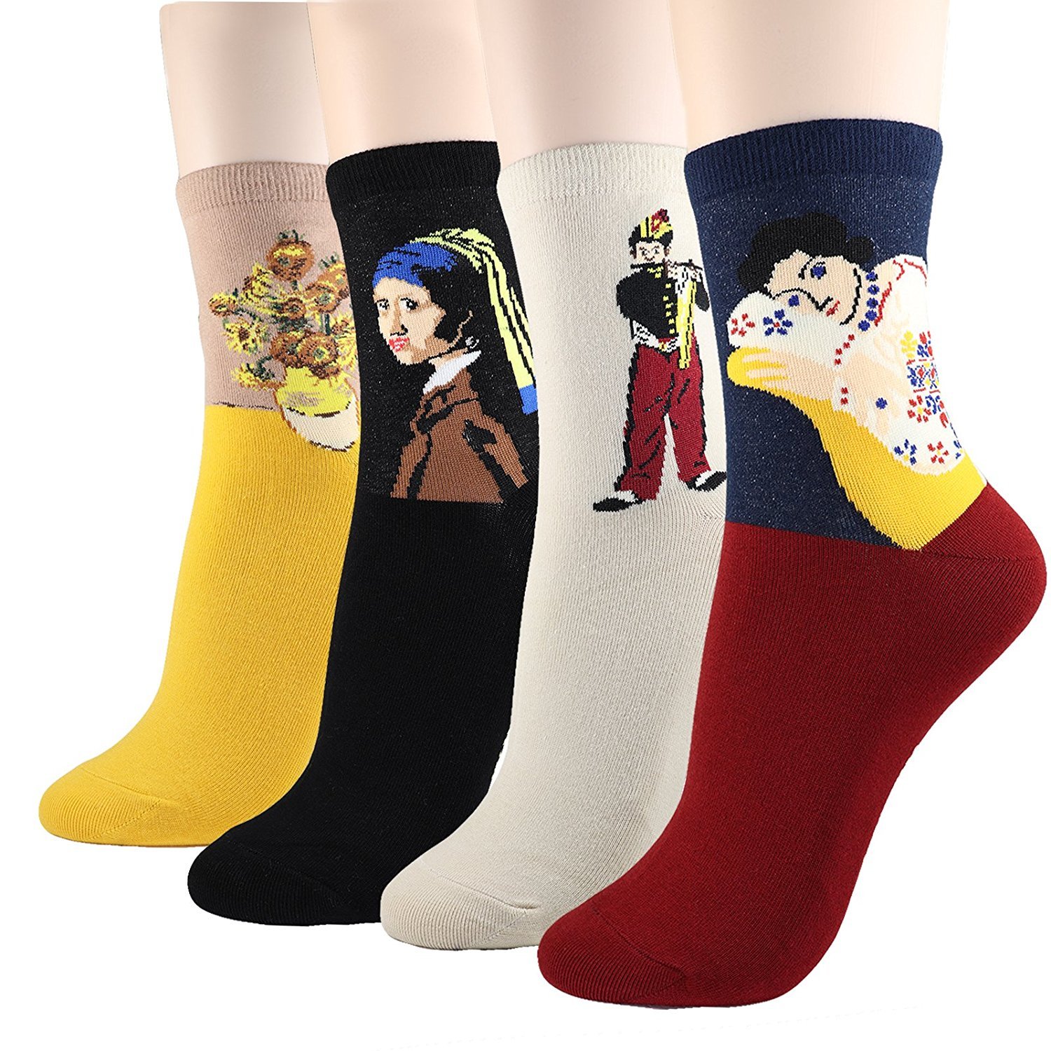 Womens 4 Pack Famous Painting Masterpiece Art Printed Socks, Funny Colorful Designed Crew Socks (Famous Painting - 2) One Size