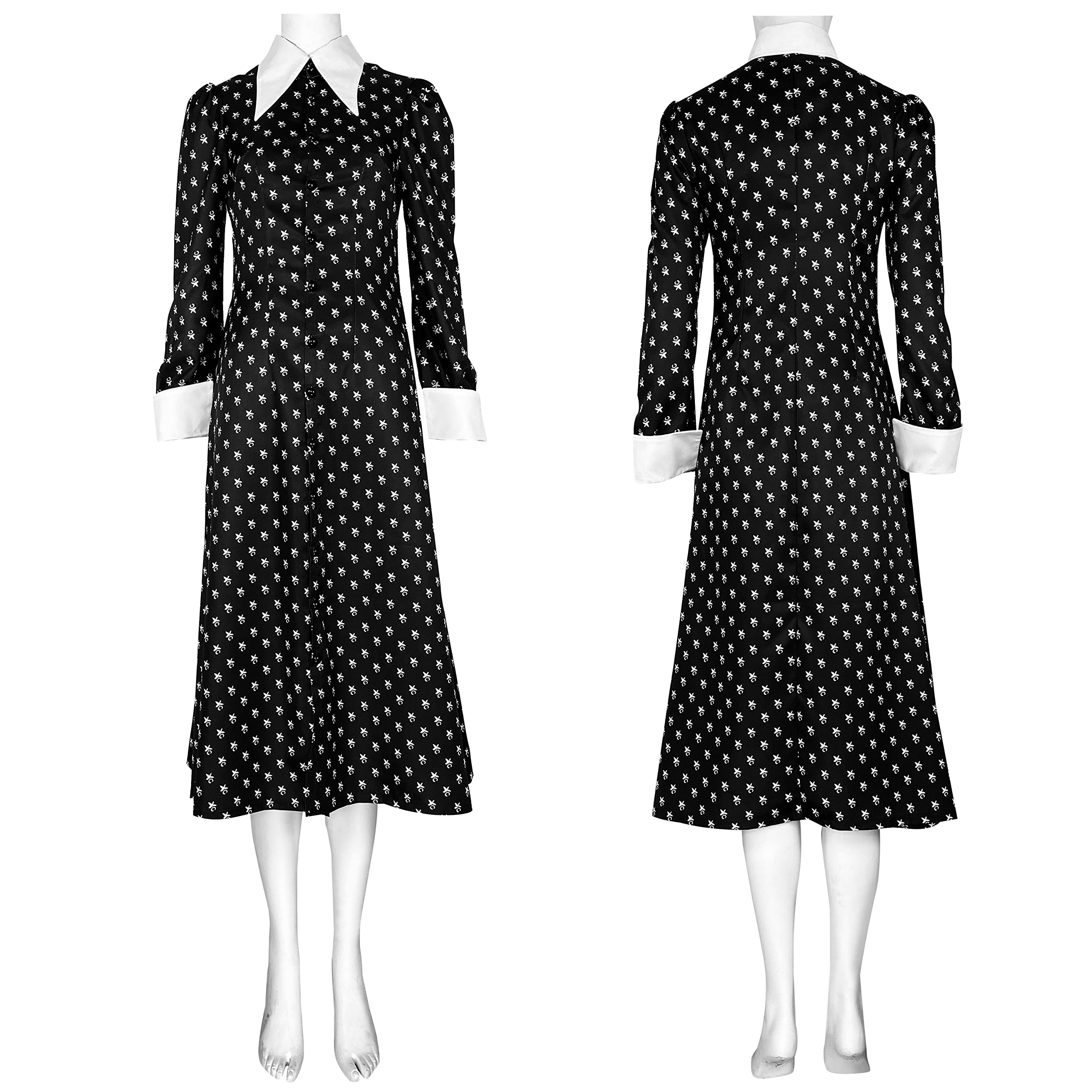 HISHERTOYWednesday Morticia Addams Costume for Women Peter Pan Collar Dress Addams Family Dress Costume for Halloween