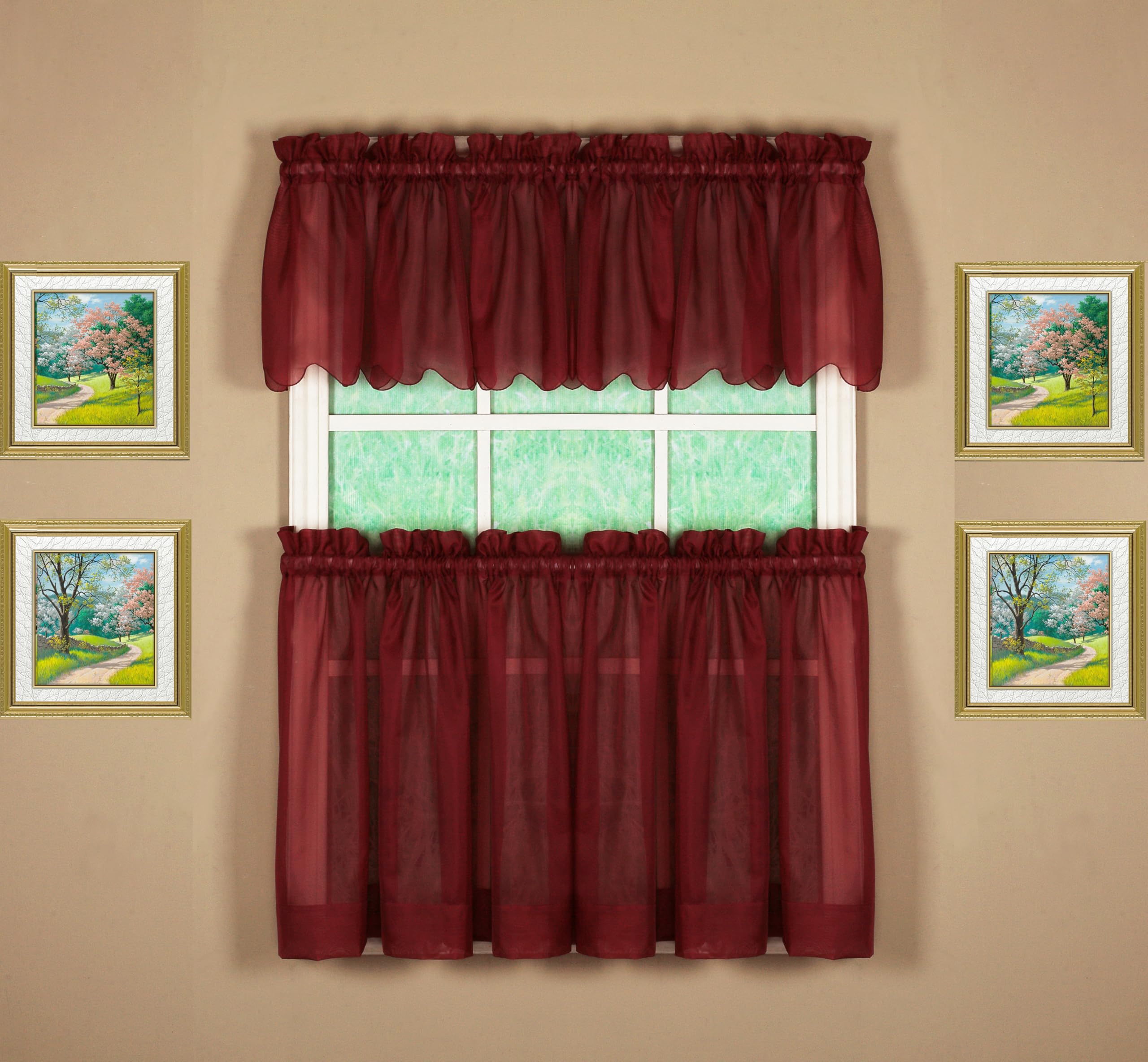 Today's Curtain Emelia Original Voile Tier Pair 24", Burgundy, 60"W x 24"L โ image 1