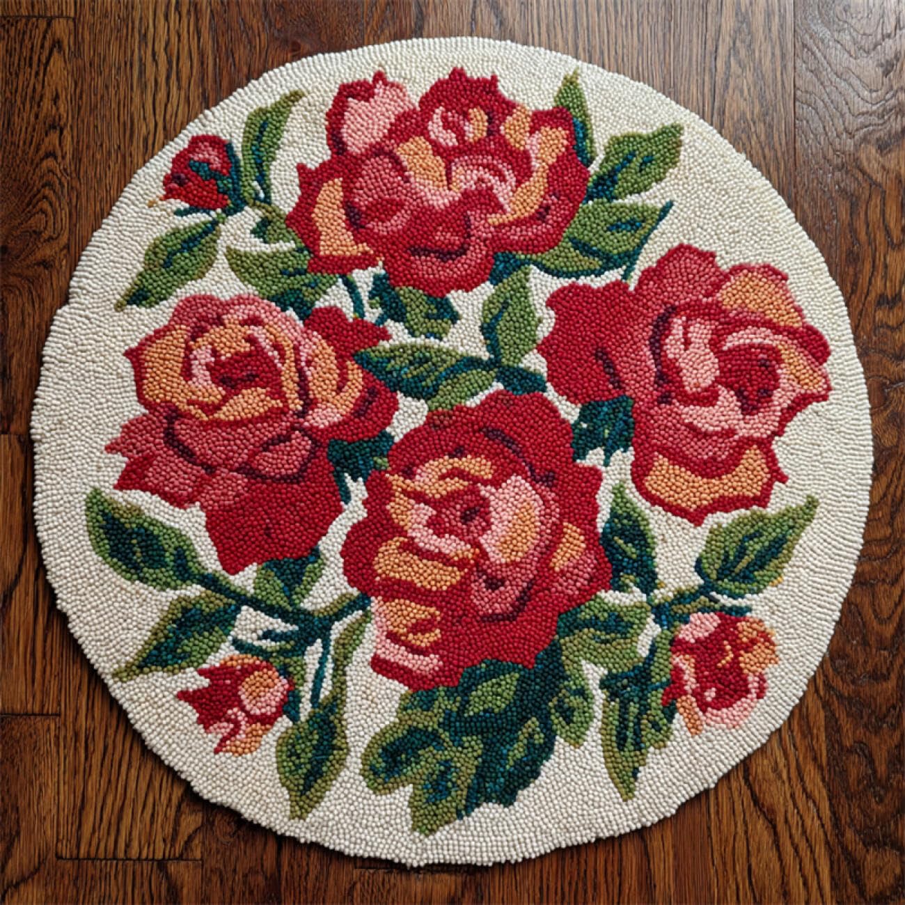 Kitquiver Flowers Latch Hook Cushion Kits Red Roses Latch Hook Kit for Beginners，Tapestry Carpet Latchs Set for Adults Self Knotting Set DIY Craft Kits 80x80cm