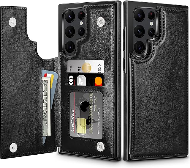 Coolden for Samsung S22 Ultra Case Wallet Case Cover with Card Holder Slot Shockproof Case Flip Folio Soft PU Leather Magnetic Closure Protective Case Cover for Samsung Galaxy S22 Ultra 5G (Black)