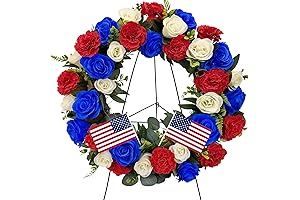 Memorial Day Wreaths for Graves with Easel Stand and Flags