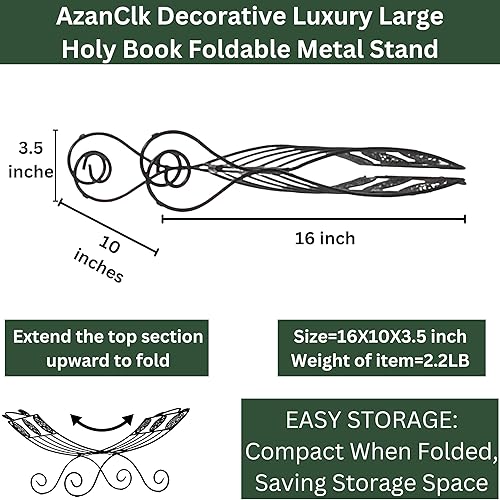 Miniatura 4 de AzanClk Soporte decorativo de metal para libros de texto grandes, Biblia, Corán, Geeta y otros libros sagrados o revistas (negro)