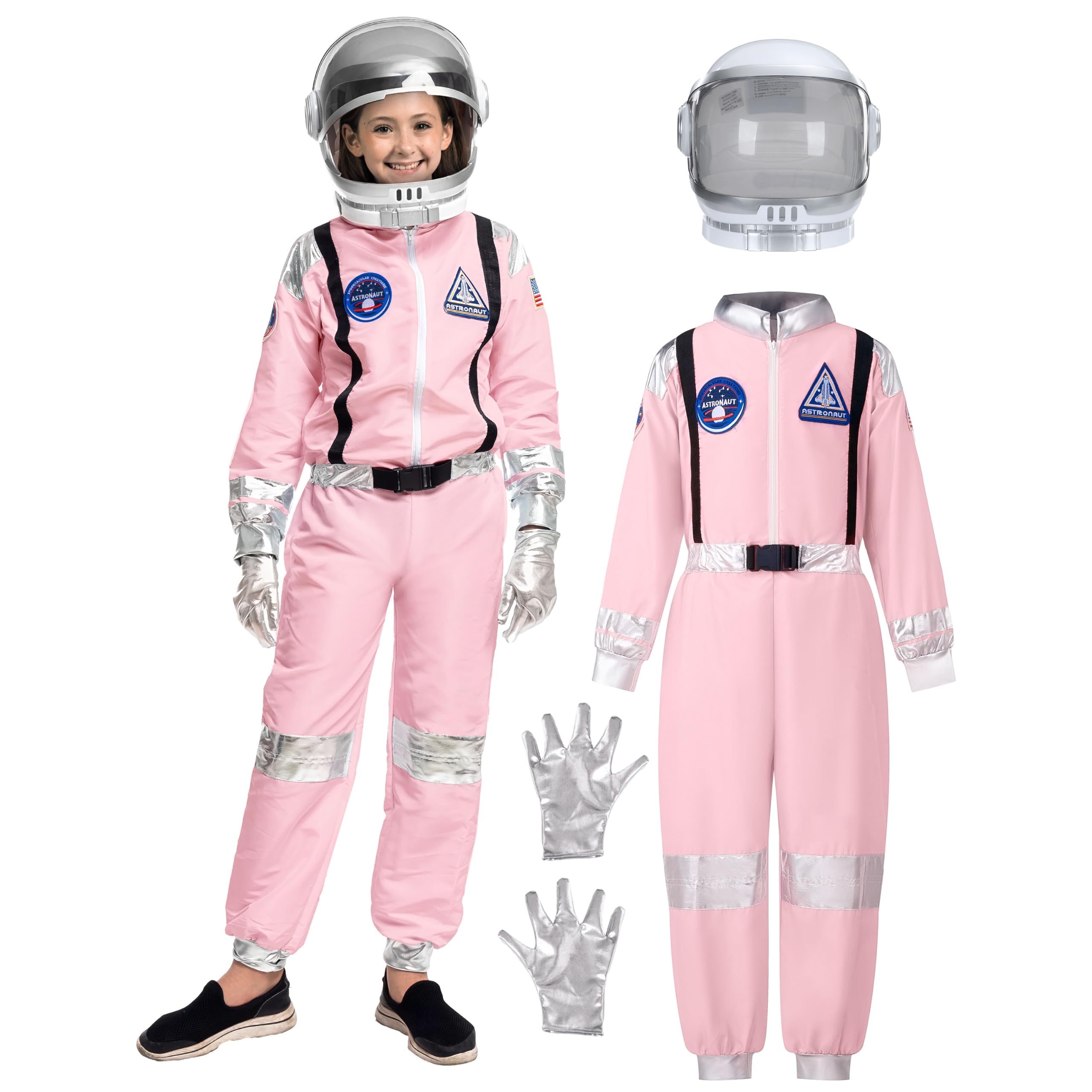 Spooktacular Creations Halloween Bambino Unisex Argento Strisce Costume da Astronauta, Tuta da Pilota con Casco, 3T-L(3-12 anni).