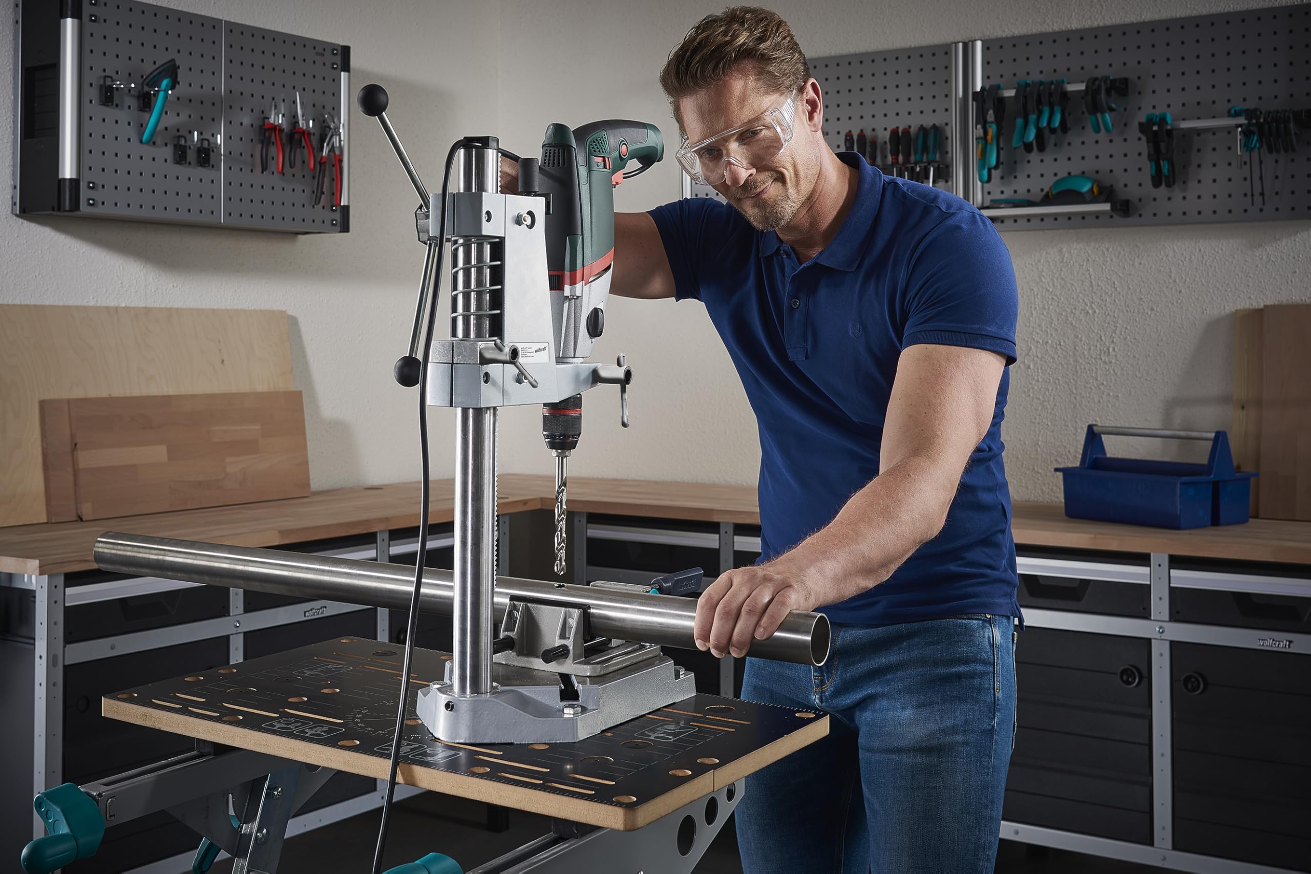 wolfcraft 5027000 - Support de Perçage - Butée de Profondeur avec Réglage Rapide - Perçage stationnaire en Sécurité